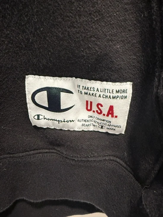 Champion Script Logo Hoodie Men’s Large Black Streetwear Essential Y2K - Picture 6 of 11